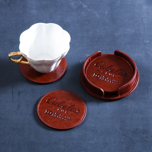 Coasters Made Pu Leather Eco-friendly Non-Slip Heat-Insulating Modern Letterpress Printed Tableware Promotional Items Coaster