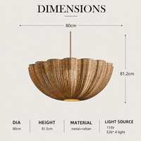 Lampe suspendue en rotin tressé avec chaîne métallique, diamètre 80 cm, 4 douilles E26, 110 V, pour salle à manger, luminaire suspendu de style farmhouse