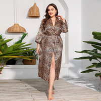 Robes de nuit en satin 100% polyester pour femmes grandes tailles, col en V, fermeture à cordon, imprimé floral, douces, respirantes, séchage rapide, printemps