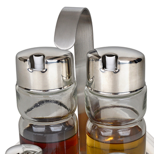 Modern 5-in-1 Stainless Steel Condiment Set Glass Oil <strong>Vinegar</strong> Dispenser with Salt Pepper <strong>Shaker</strong> for Restaurant and Home Dining - Product Image 2