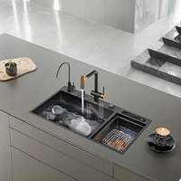 Ensemble d'évier de cuisine moderne de luxe en acier inoxydable de haute technologie avec affichage de la température intelligent et robinet à deux trous