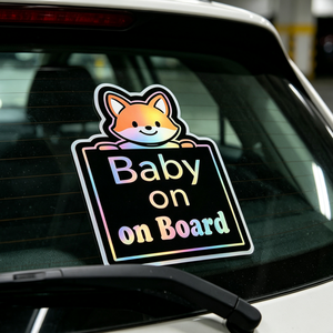 Pegatinas holográficas personalizadas para coche con diseño de zorro, impermeables, troqueladas, de vinilo iridiscente, calcomanías de advertencia de seguridad para ventana de vehículo - Product Image 2