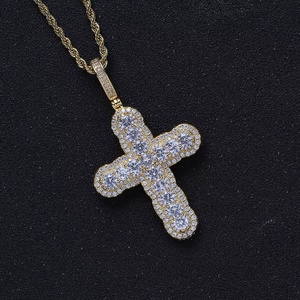 Size round zirconium cross pendant, hip hop jewelry <b>copper</b> inlaid zircon trend, full zirconium cross necklace men - Product Image 3
