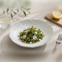 Service de table en céramique de style européen gravé à la main, 5 pièces, bol carré, plat rectangulaire, plat en forme de pétale, compatible lave-vaisselle et micro-ondes