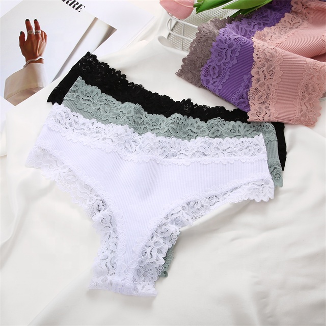 FINETOO Factory Wholesale Lace Sexy Women Thongs Cotton Underwear Hot Female Panties Comfortable Briefs Girls T-back