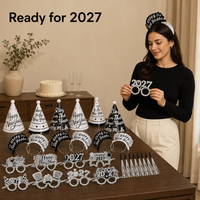 Siyah Gümüş Yılbaşı Gecesi Parti Seti 2027 Şapkalar Gözlükler Taçlar Kutlama Partisi Hediyesi