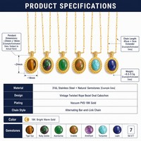 Collier pour femme WANQI Fashion Jewelry, plaqué or 18 carats, acier inoxydable, pendentif ovale, turquoise, lapis-lazuli, agate, pierre naturelle