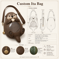 Sac à bandoulière personnalisé en forme de castor, style Ita Bag, motif animal marin Kawaii, avec fenêtre ronde transparente en PVC et breloque coquillage, pour la plage et la côte