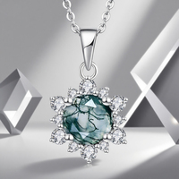 Collier en argent sterling 925 avec pierre précieuse naturelle agate mousse, accessoires pour femmes, bijoux Destiny, bijoux fins personnalisés