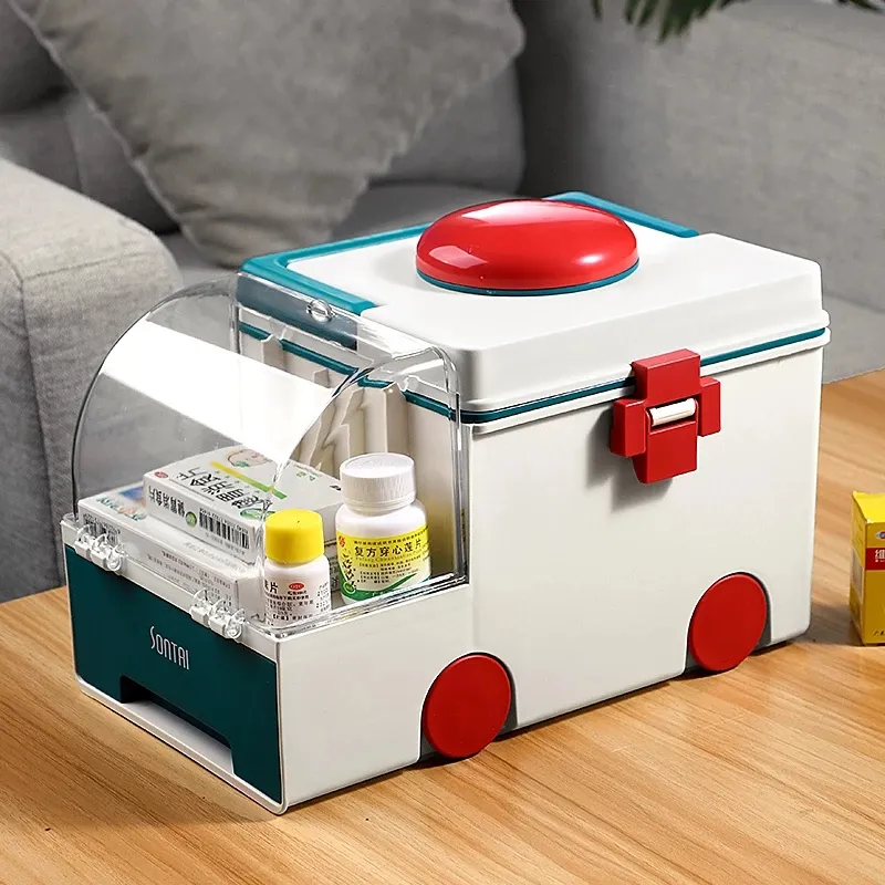 First Aid Box Medicine Box Organizer 2 Layer Portable First Aid Kit Emergency Container Medicine Storage Box