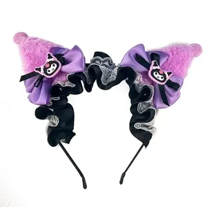 Cartoon Costume Cosplay Cat Ears Headband Bows Lace Ribbonsm Kuromi Headwear M-533