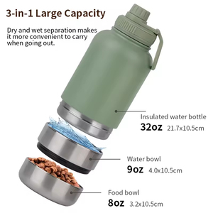Logotipo personalizado 32oz Portable Stainless Steel Pet Feeder <span class=keywords><strong>3</strong></span>-in-1 Style Leak Proof Isolated Dog Water Garrafa para viagens ao ar livre - Product Image 2