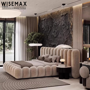 WISEMAX мебель Роскошная гостиничная мебель из цельного дерева каркас кровати размера «King-Size» деревянная высокая кровать слышная бархатная ткань мягкая каркас кровати - Product Image 3