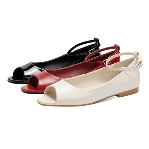 Zapatos <span class=keywords><strong>de</strong></span> Mujer Tipo Bailarina con Punta Abierta y Correa en el Tobillo, Transpirables y Antideslizantes, <span class=keywords><strong>de</strong></span> <span class=keywords><strong>Cuero</strong></span> PU en Negro, Rojo y Crema - Product Image 1