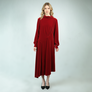 فستان سهرة أنيق مخملي سارويز كاجوال بياقة أنيقة منسدلة - Product Image 1