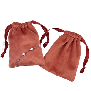 Sac à cordon en velours épais orange-rouge, pochette cadeau en flanelle douce pour bijoux, cosmétiques, cadeaux de mariage, taille/logo personnalisés - Product Image 1