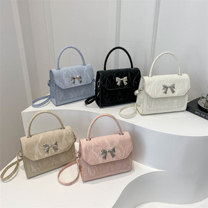 Nouveau sac à bandoulière Han <span class=keywords><strong>Shi</strong></span> Wei <span class=keywords><strong>Mei</strong></span> Bow Fashion, sac à main pour femme, petit sac carré sous le bras, sac à main femme - Product Image 1
