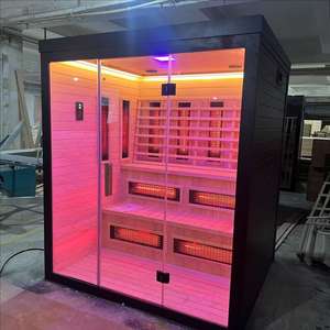 Sauna de esquina eléctrica moderna para interiores, Spa, baja intensidad, cerámica infrarroja para 2-3 personas, diseño de cicuta canadiense de madera maciza - Product Image 5