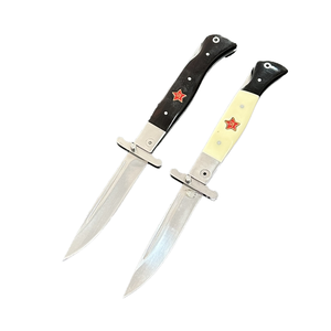 Couteau de poche pliant de style militaire, lame de 93 mm, garde-poignets croisé, couteau de survie pour le camping et le quotidien, avec clip de poche, design rétro - Product Image 1