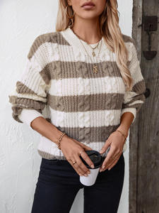 Pull en maille torsadée élégant et vintage, col rond, 100 % coton, anti-rétrécissement, court, collection automne-hiver, vente chaude OEM - Product Image 3