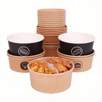 Mangkuk Kertas Kraft Sekali Pakai ANBAO, Dapat Disesuaikan dengan Berbagai Warna dan Ukuran untuk Makanan Bawa Pulang, Mangkuk Nasi Kecil