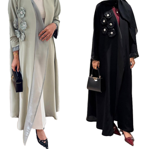 Mq216 Handmade Modest Cross-Border Middle Eastern Muslim Summer Autumn Polyester Robe Applique Dubai Abaya Elegant <b>Cardigan</b> - Product Image 1