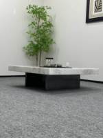Table basse en pierre moderne Lovein avec base en acier inoxydable - Haute qualité, écologique, facile à nettoyer, meubles de salon, garantie 1 an