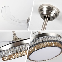 Ventilateur de plafond LED 42 pouces avec lampe en cristal de luxe, luminaire moderne et créatif pour chambre à coucher et salon