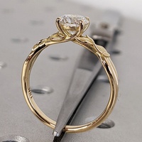 1 Karat runder Solitär-Verlobungsring mit seitlichem Blatt- und Rankenmuster aus im Labor gezüchtetem Diamanten, 10K/14K/18K massives Gold, IGI-zertifiziert, CVD/HPHT, individuell anpassbar