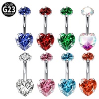 Anneaux de nombril en titane ASTM F136 G23 avec cœur en CZ, 14G, hypoallergéniques, barbell incurvé, bijoux de piercing pour le nombril, plusieurs couleurs