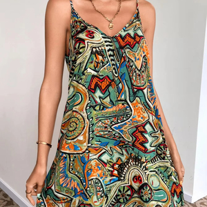 2025 donna taglie forti con <span class=keywords><strong>stampa</strong></span> <span class=keywords><strong>tropicale</strong></span> Mini abito con scollo a V stile Casual per le vacanze estive abito da <span class=keywords><strong>stampa</strong></span> digitale - Product Image 1