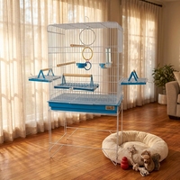 Cage à perruches simple et bien équipée, pliable, avec plateformes de jeu extérieures surélevées, balançoires annulaires, jouets, mangeoires et abreuvoirs inclus