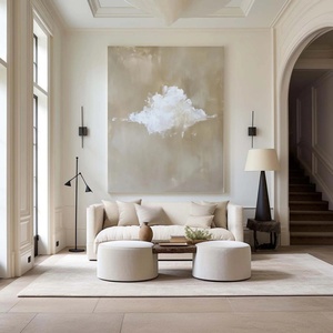 Peinture à l'huile faite à la main, peinture texturée, art sur toile, œuvre d'art minimaliste nuageuse, décoration chic et simple pour la maison et la galerie - Product Image 4