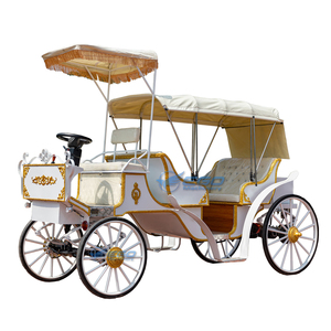 Calèche électrique blanche, bleue et dorée décorée, pour mariage et tourisme, avec auvent et sièges - Product Image 3