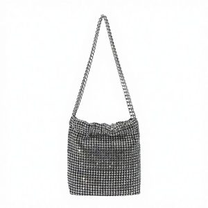 All-Over Rhinestone Waterproof Polyester Bucket Bag Chain Strap Bling Slouch Design Sturdy Metal Chain Zipper Closure for - Product Image 3