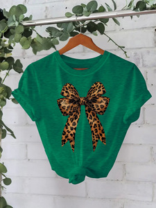 Camiseta holgada con patrón de lazo rosa elegante para <span class=keywords><strong>mujer</strong></span>, 180 gramos, tela de punto económica antibolitas, moda informal, talla XS ajustada - Product Image 3