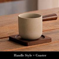 Tasse à café en grès personnalisée avec logo, 150 ml, avec anse en bois, 5 oz, mug en céramique artisanale pour boutique, café, cadeau