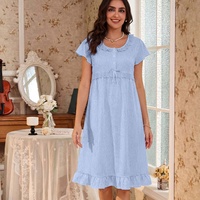 Robe longue de nuit pour femme, style européen et américain, avec patchwork de dentelle, rayures à nœuds, volants, manches courtes et col rond