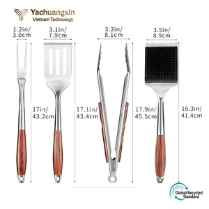 Barbecue <b>Tool</b> Set Stainless Steel Barbecue <b>Tool</b> <b>BBQ</b> Outdoor Multi Combination Three piece Wooden Handle - Product Image 3
