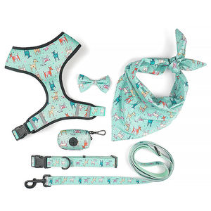 ペット製品製造カスタムデザイナーナイロン犬の首輪とリーシュセット調節可能なストラップチェック柄生地ネオプレン犬のハーネスセット - Product Image 4