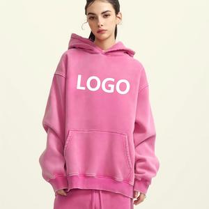 เสื้อฮู้ดดี้สีชมพูทรงโอเวอร์ไซส์แบบยูนิเซ็กซ์ มีกระเป๋าโลโก้ด้านหน้า ผ้าฝ้ายเฟรนช์เทอร์รี่ สวมใส่สบายๆ ในฤดูใบไม้ร่วง - Product Image 1