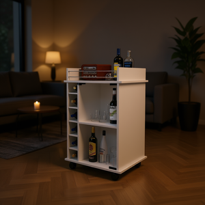 Carrito de Bar Blanco Dukat con Dos Estantes, Seis Soportes para Botellas de Vino, Cuatro Ruedas, Juego de Servicio de Bebidas Portátil - Product Image 2