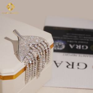 Deluxe Jewelry Moissanite Iced Out <b>Brooch</b> Pass Diamond Tester Moissanite Diamond 925 <b>Silver</b> Hip Hop Women Jewelry Tassel <b>Brooch</b> - Product Image 5
