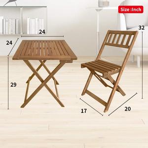 Ensemble bistrot pliant 3 pièces en bois d'acacia, ensemble <span class=keywords><strong>table</strong></span> et chaises <span class=keywords><strong>de</strong></span> bistrot d'extérieur avec 2 chaises et <span class=keywords><strong>table</strong></span> carrée pour la plage - Product Image 2