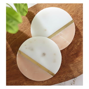 Sous-verres en marbre blanc faits à la main avec incrustation en métal carré 4x4 pouces ensemble de sous-verres de table décoratifs - Product Image 1