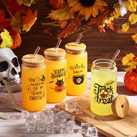 Entrepôt USA stocké 12oz 16oz clair givré sublimation blancs verre Mason Jar bière peut tasse en verre avec couvercle en bambou et paille
