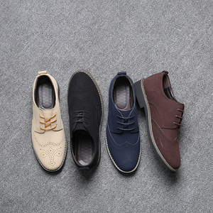 Men <strong>Suede</strong> Pu Brogue <strong>Oxford</strong> <strong>Shoes</strong> Lace-Up Round Toe Wingtip Perforated Low Heel Leather Sole British Business Casual <strong>Shoes</strong> Black - Product Image 4