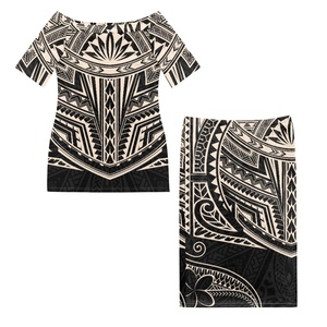2025 Nieuwe Aankomst Bulk Polynesische Jurk Tweedelige Set Top En Rokken Custom Tribal Samoan Puletasi Ronde Hals Zomer Galajurken - Product Image 4