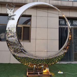 Popular Escultura de Fonte de Água em Círculo de Aço Inoxidável, Estátua de Arte de Metal Grande Soldada para Jardim, Design Personalizado - Product Image 3