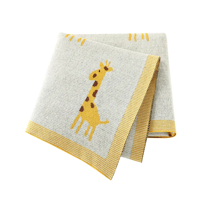 Mimixiong 100% Cotton Baby Knitted Blankets Cute Cartoon Giraffe Bebes Bedding Cradle Covers Infant Quilts Super Soft